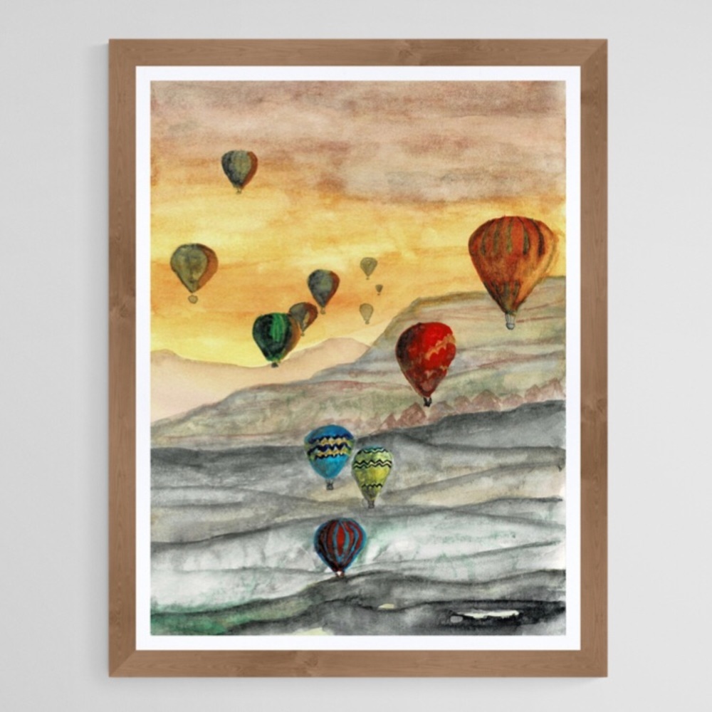 Goreme turkey hot air balloons landscape painting art print watercolor wall art